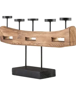 Discount Beliani Portacandele GUATEMALA Legno di pino 36 cm Marrone Marrone Nero