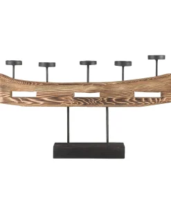 Discount Beliani Portacandele GUATEMALA Legno di pino 36 cm Marrone Marrone Nero