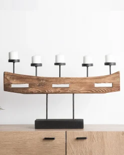 Discount Beliani Portacandele GUATEMALA Legno di pino 36 cm Marrone Marrone Nero