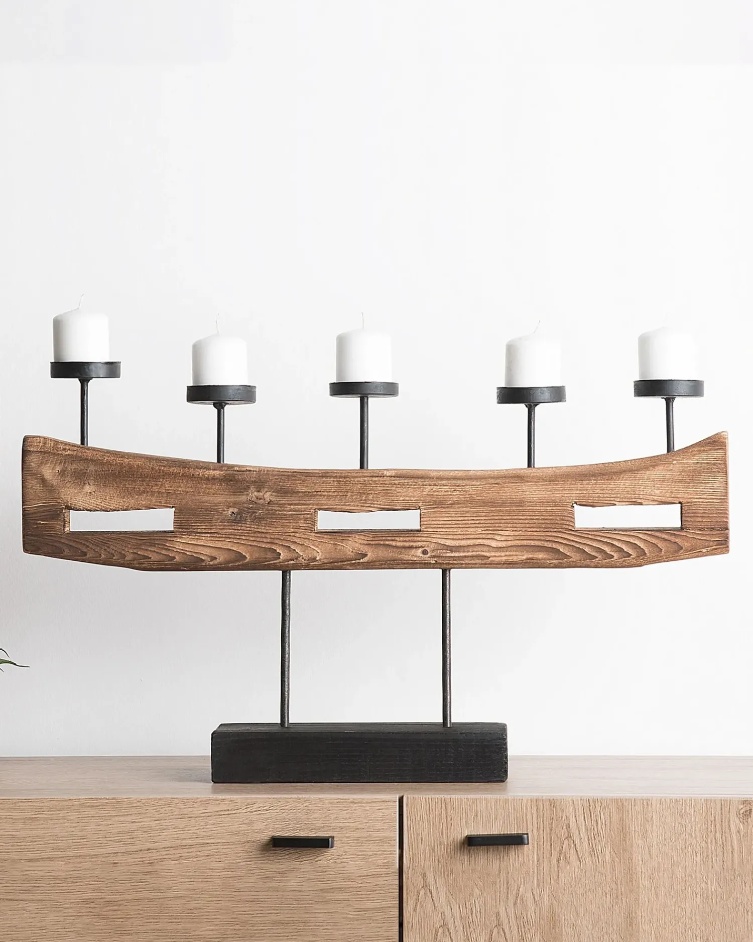Discount Beliani Portacandele GUATEMALA Legno di pino 36 cm Marrone Marrone Nero