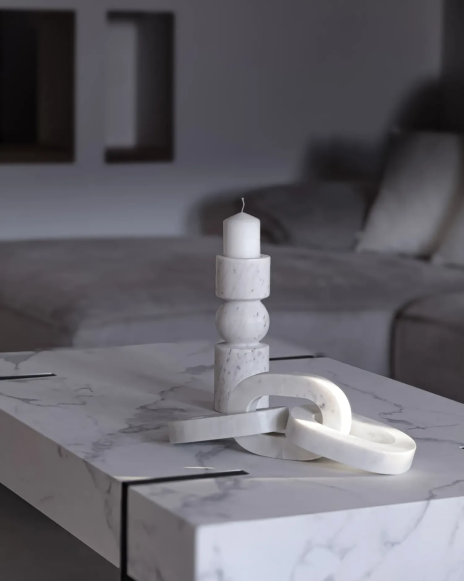 Sale Beliani Portacandele IOANNINA Pietra 20 cm Bianco