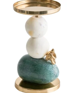 Discount Beliani Portacandele KRIVODOL Marmo 20 cm Multicolore Bianco Oro Verde Multicolore