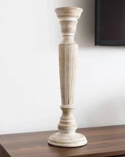 Online Beliani Portacandele MALLAWI Legno di mango 50 cm Marrone chiaro Bianco Marrone