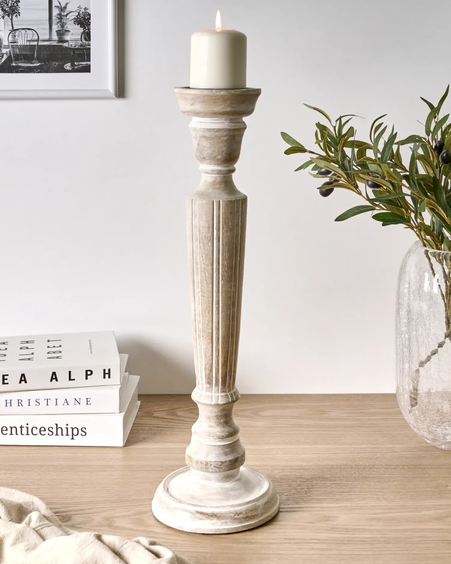 Online Beliani Portacandele MALLAWI Legno di mango 50 cm Marrone chiaro Bianco Marrone