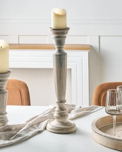 Online Beliani Portacandele MALLAWI Legno di mango 50 cm Marrone chiaro Bianco Marrone
