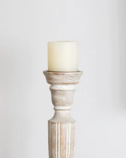Online Beliani Portacandele MALLAWI Legno di mango 50 cm Marrone chiaro Bianco Marrone