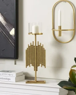 Beliani Portacandele NIAS Metallo 53 cm Oro