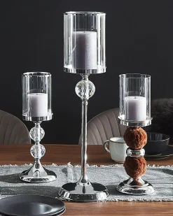 Online Beliani Portacandele PADRE Vetro 38 cm Marrone Marrone Argento