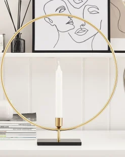 Best Beliani Portacandele SERAM Metallo 45 cm Oro Oro Nero