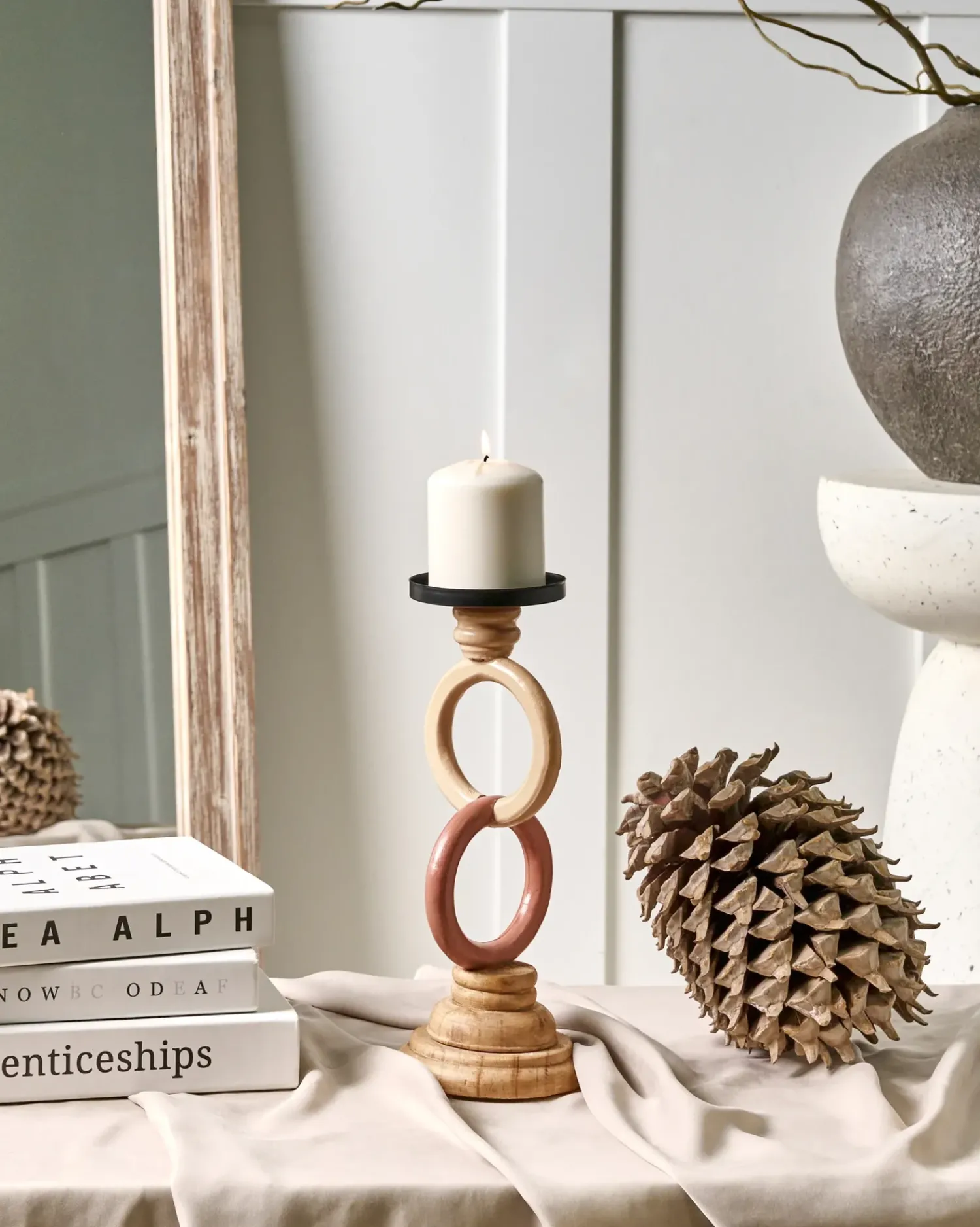 Clearance Beliani Portacandele WATERFORD Legno di pino 29 cm Multicolore