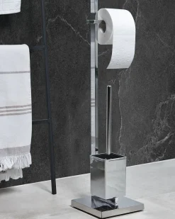 Hot Beliani Porta carta igienica e spazzolone ULAPES Metallo Argento