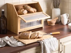Online Beliani Portapane CROQUANT Bambù Marrone chiaro Trasparente Marrone