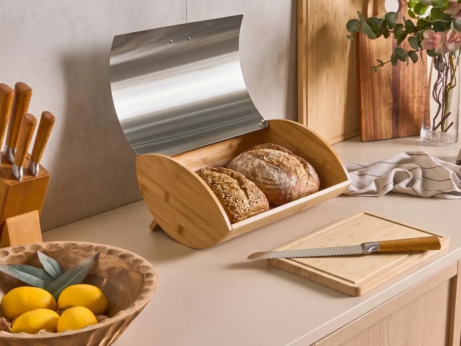 Best Beliani Portapane EPICURIEN Bambù Argento Argento Marrone