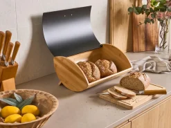 Outlet Beliani Portapane EPICURIEN Bambù Nero Marrone Nero