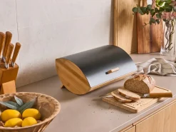 Outlet Beliani Portapane EPICURIEN Bambù Nero Marrone Nero