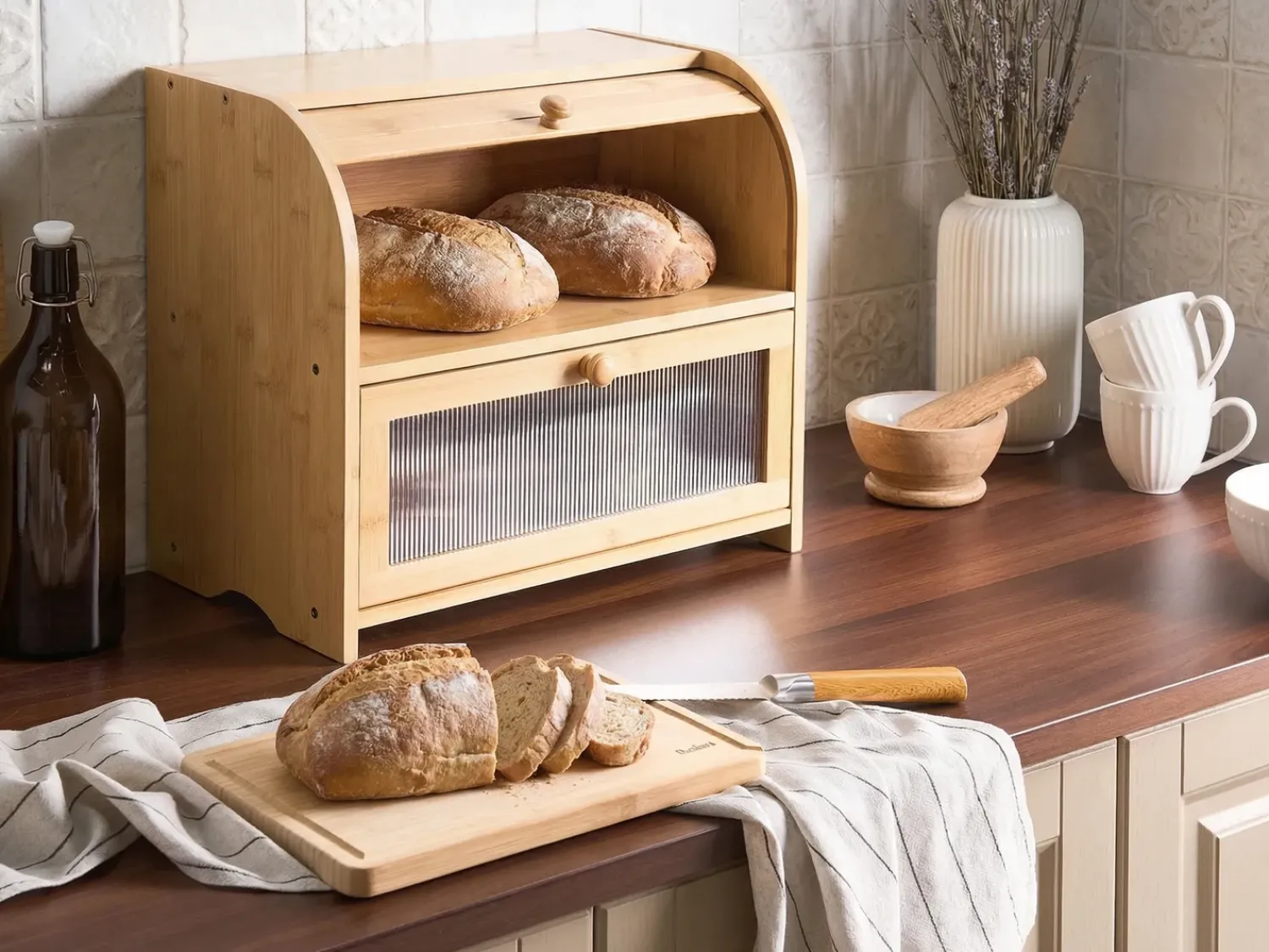 Hot Beliani Portapane LEVAIN Bambù chiaro Marrone