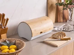 Sale Beliani Portapane SAVEUR Metallo Marrone chiaro Bianco Marrone