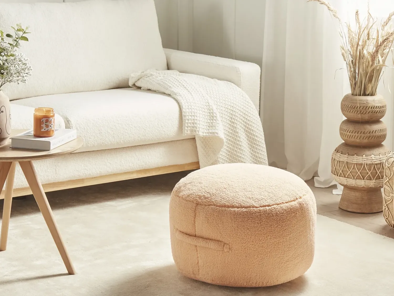 Discount Beliani Pouf ADLANA Bouclé pesca Rosa