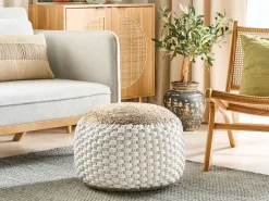 Sale Beliani Pouf AIZA Cotone Bianco Beige Bianco