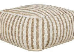 Beliani Pouf ALMATTI Tessuto Beige Bianco Beige