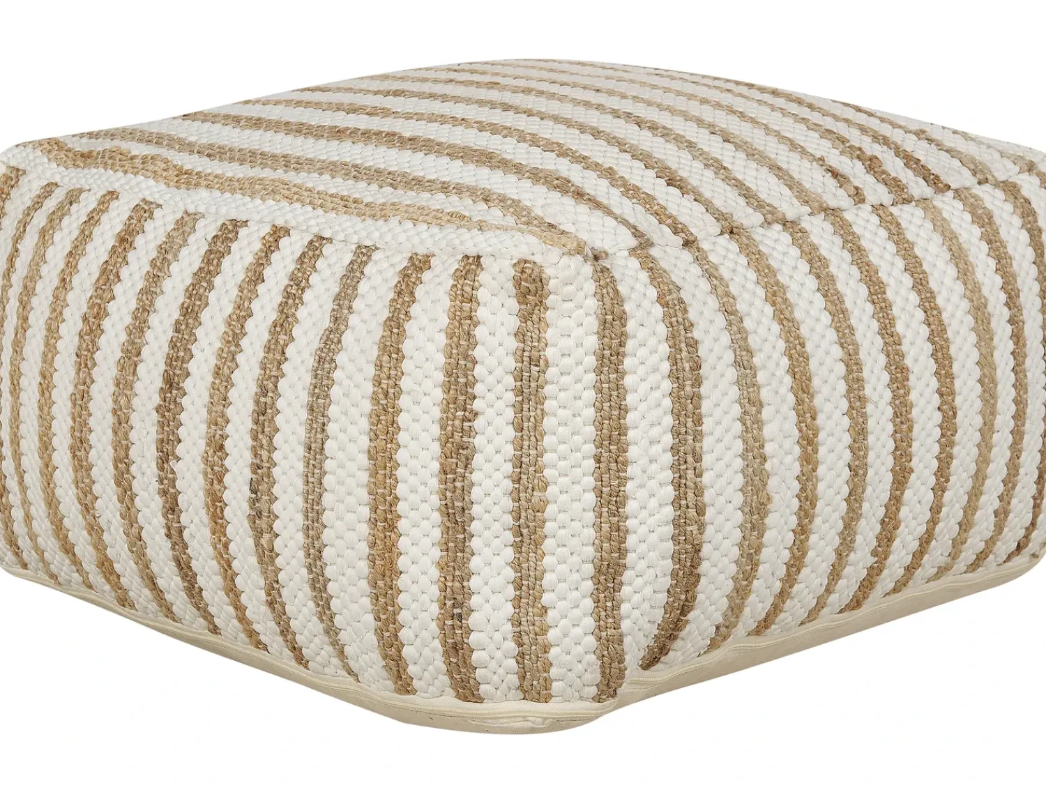 Beliani Pouf ALMATTI Tessuto Beige Bianco Beige