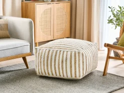 Beliani Pouf ALMATTI Tessuto Beige Bianco Beige