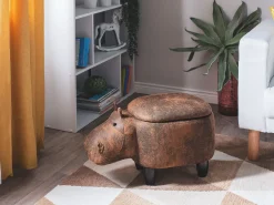Hot Beliani Pouf animaletto contenitore HIPPO Pelle sintetica Marrone Ippopotamo Marrone Nero