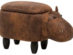 Hot Beliani Pouf animaletto contenitore HIPPO Pelle sintetica Marrone Ippopotamo Marrone Nero