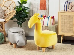 New Beliani Pouf animaletto contenitore HIPPO Pelle sintetica Grigio chiaro Ippopotamo Marrone Grigio