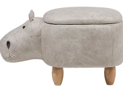 New Beliani Pouf animaletto contenitore HIPPO Pelle sintetica Grigio chiaro Ippopotamo Marrone Grigio