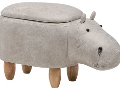 New Beliani Pouf animaletto contenitore HIPPO Pelle sintetica Grigio chiaro Ippopotamo Marrone Grigio