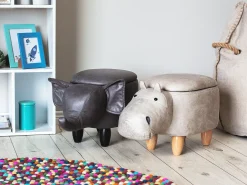New Beliani Pouf animaletto contenitore HIPPO Pelle sintetica Grigio chiaro Ippopotamo Marrone Grigio