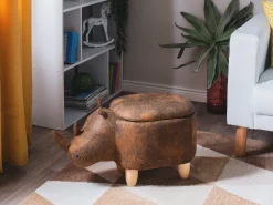 Hot Beliani Pouf animaletto contenitore RHINO Pelle sintetica Marrone chiaro Rinocerone Marrone Marrone