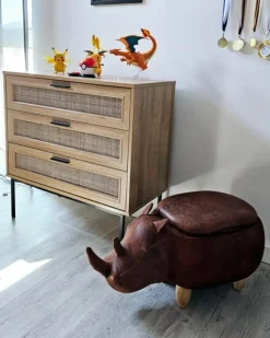 Hot Beliani Pouf animaletto contenitore RHINO Pelle sintetica Marrone chiaro Rinocerone Marrone Marrone