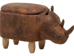Hot Beliani Pouf animaletto contenitore RHINO Pelle sintetica Marrone chiaro Rinocerone Marrone Marrone