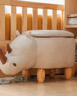 Outlet Beliani Pouf animaletto contenitore RHINO Pelle sintetica Grigio chiaro Rinocerone Marrone Grigio