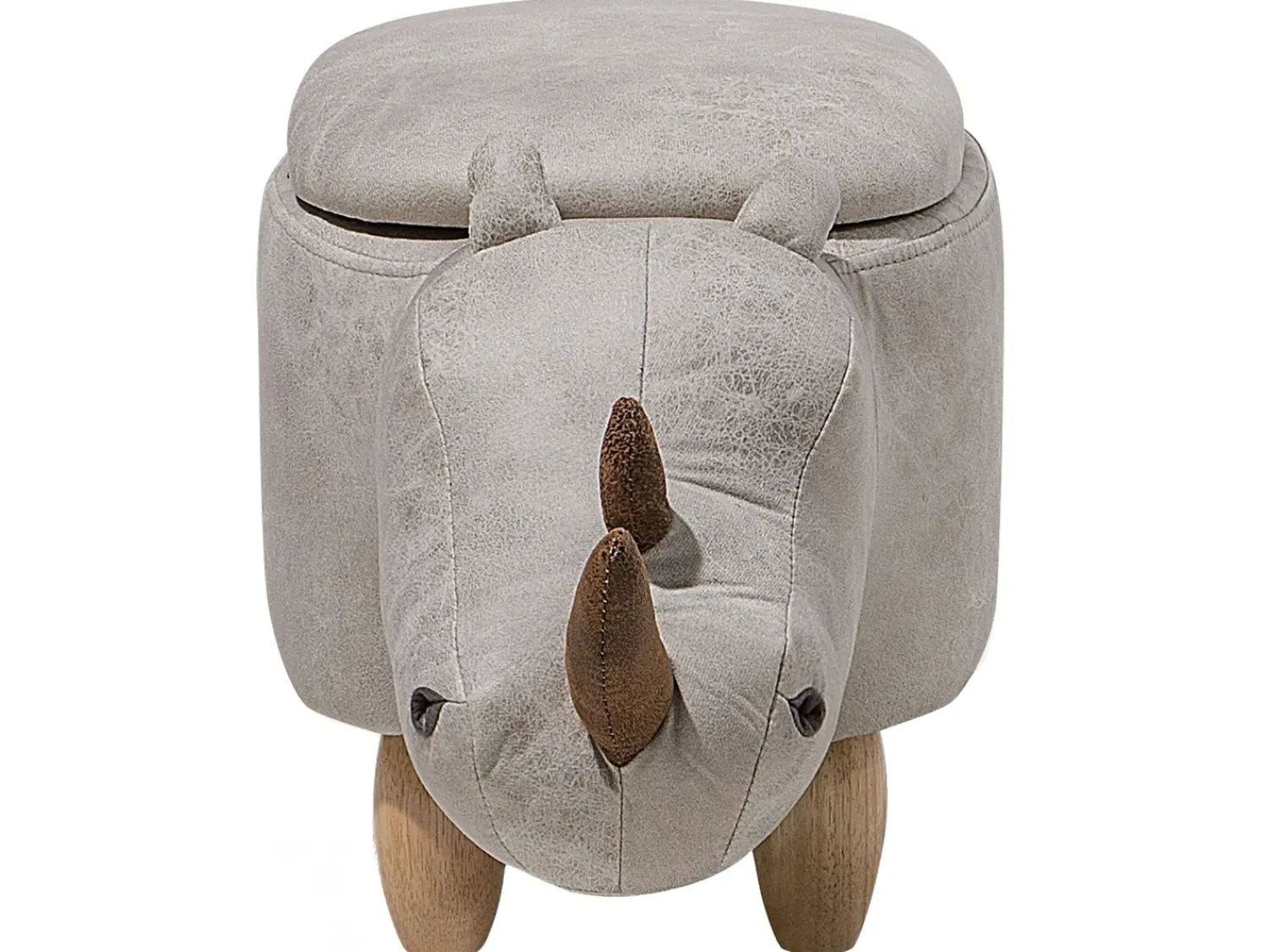 Outlet Beliani Pouf animaletto contenitore RHINO Pelle sintetica Grigio chiaro Rinocerone Marrone Grigio