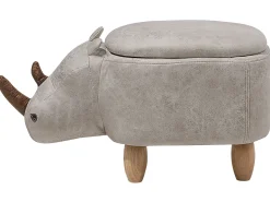Outlet Beliani Pouf animaletto contenitore RHINO Pelle sintetica Grigio chiaro Rinocerone Marrone Grigio