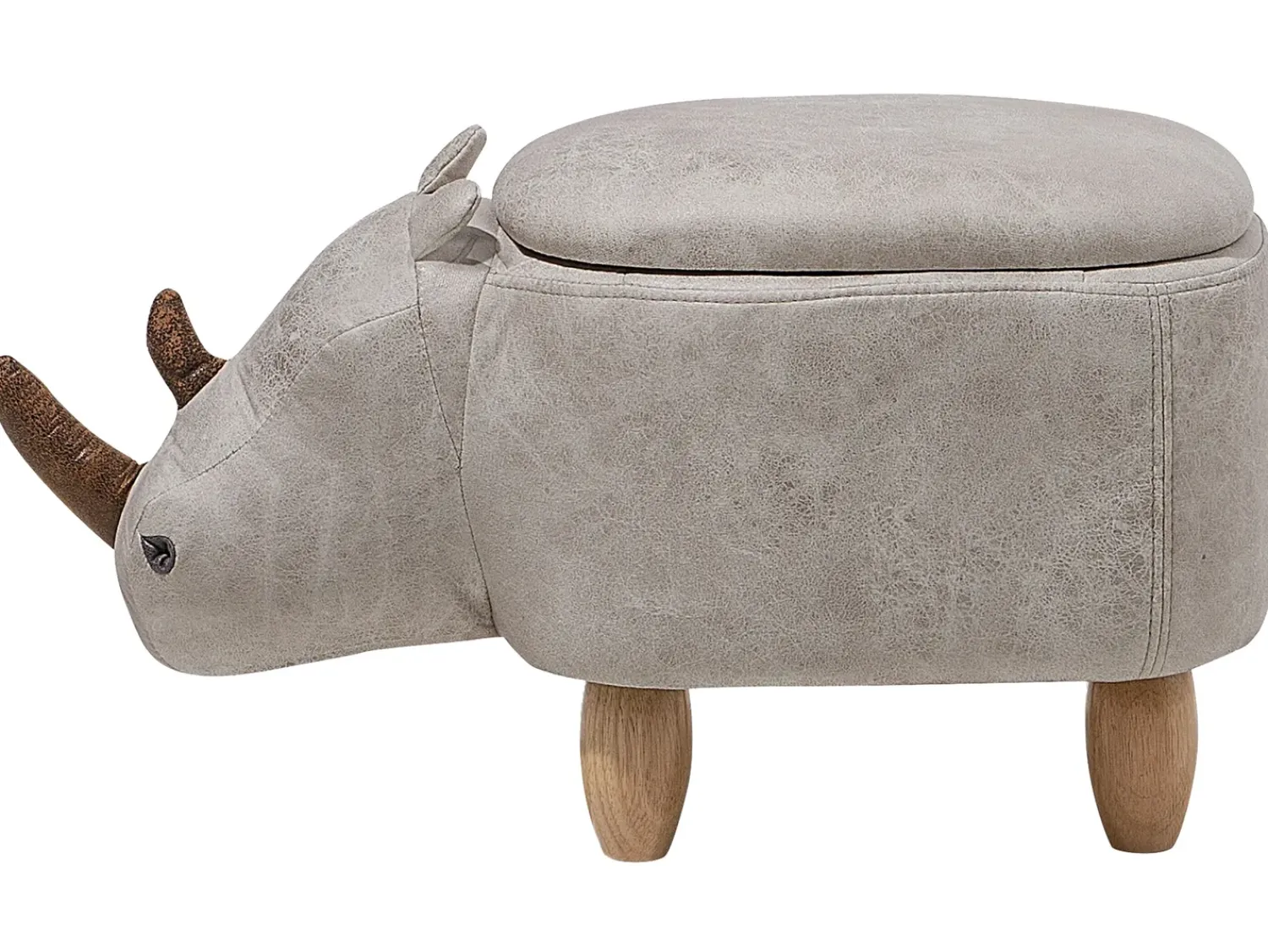 Outlet Beliani Pouf animaletto contenitore RHINO Pelle sintetica Grigio chiaro Rinocerone Marrone Grigio