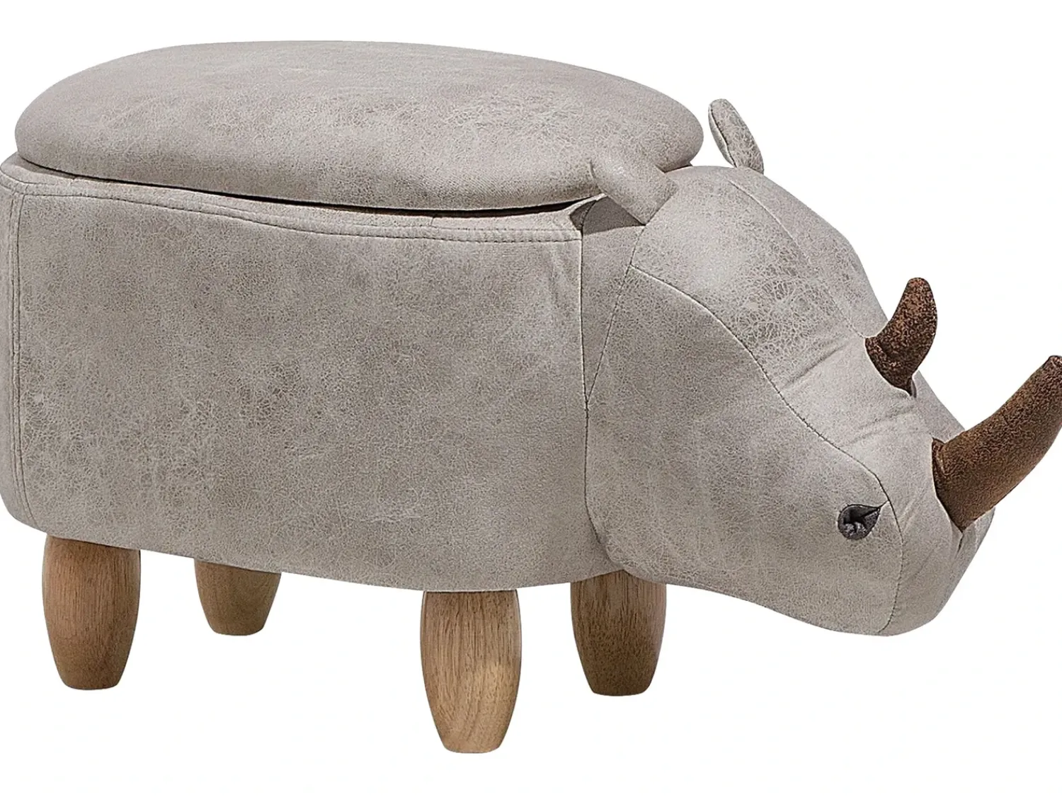 Outlet Beliani Pouf animaletto contenitore RHINO Pelle sintetica Grigio chiaro Rinocerone Marrone Grigio