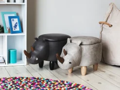 Outlet Beliani Pouf animaletto contenitore RHINO Pelle sintetica Grigio chiaro Rinocerone Marrone Grigio