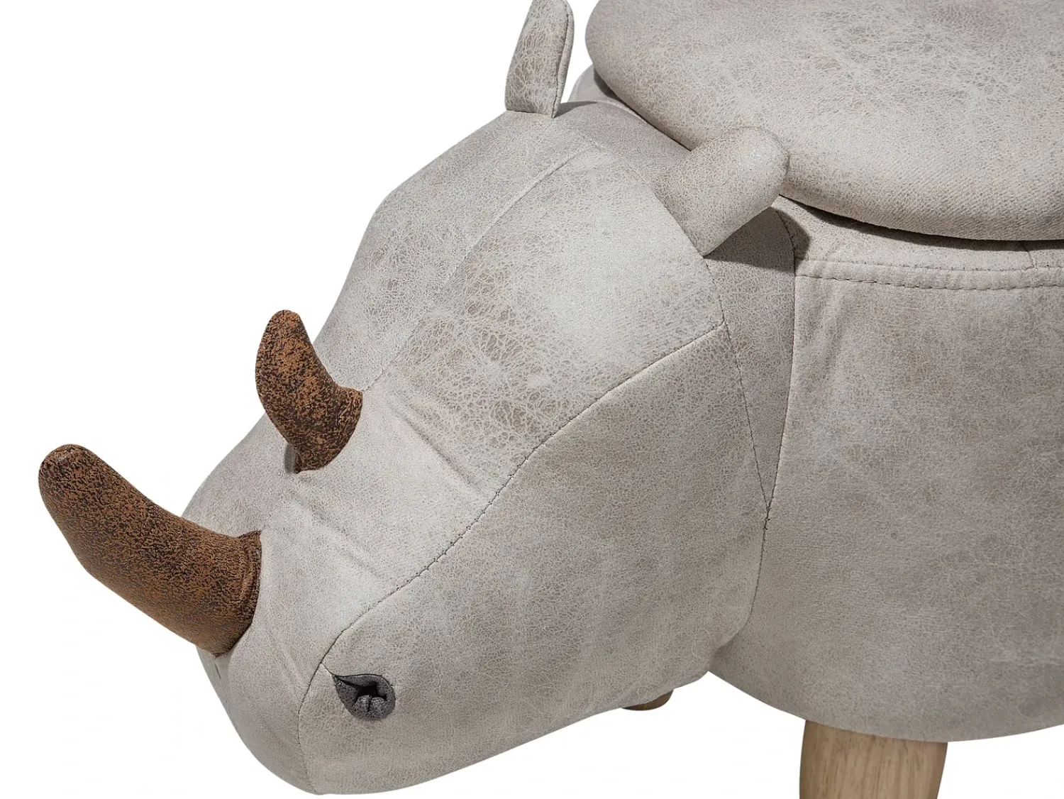 Outlet Beliani Pouf animaletto contenitore RHINO Pelle sintetica Grigio chiaro Rinocerone Marrone Grigio