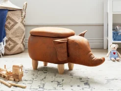 Beliani Pouf animaletto contenitore ELEPHANT Pelle sintetica Marrone scuro Elefante Marrone Marrone