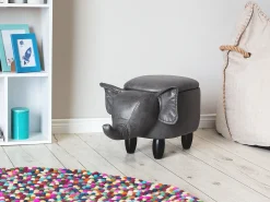 Outlet Beliani Pouf animaletto contenitore ELEPHANT Pelle sintetica Grigio scuro Elefante Marrone Grigio