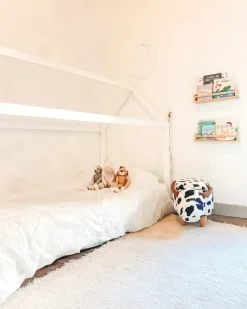 Beliani Pouf animaletto contenitore COW Tessuto Bianco Mucca Bianco Marrone Nero