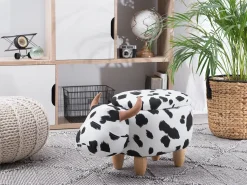 Beliani Pouf animaletto contenitore COW Tessuto Bianco Mucca Bianco Marrone Nero