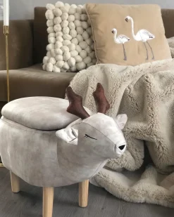 Online Beliani Pouf animaletto contenitore REINDEER Tessuto Beige Renna Beige Marrone