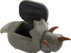Hot Beliani Pouf animaletto contenitore TRICERATOPS Tessuto Verde scuro Dinosauro Marrone Verde