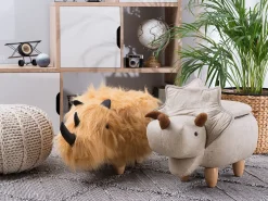 Online Beliani Pouf animaletto contenitore TRICERATOPS Tessuto Grigio chiaro Dinosauro Marrone Grigio
