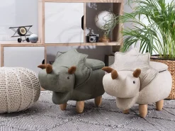 Online Beliani Pouf animaletto contenitore TRICERATOPS Tessuto Grigio chiaro Dinosauro Marrone Grigio